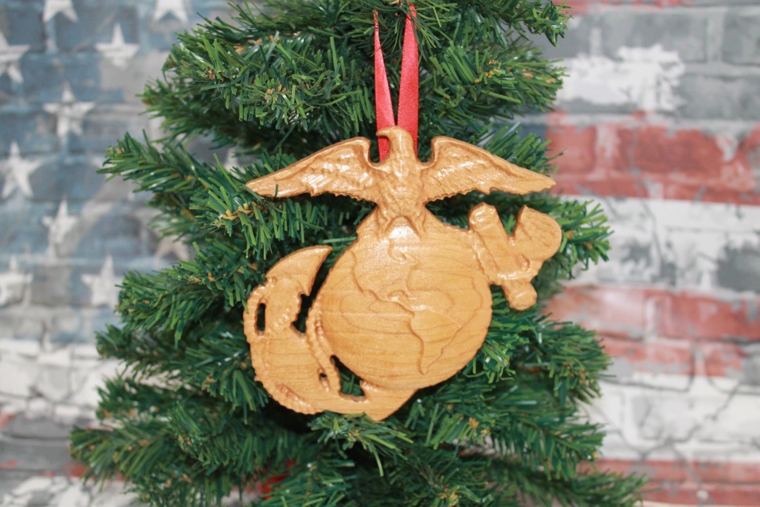 Marine Corps Eagle Globe and Anchor Wood Ornament EGA