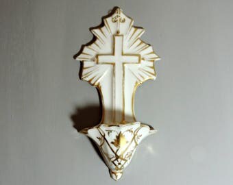 French Vintage Holy Water Font/Vintage Benitier/Vintage Holy Water Font/Porcelain Holy Water Font/Vintage Porcelain Benitier/Porcelain Font