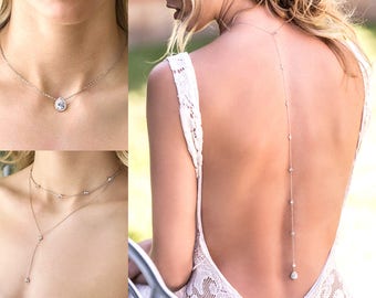 Back Necklace, Backdrop Necklace, Bridal Jewelry Set, Low Back dress Jewelry, Prom jewelry,Wedding Accessories, Dress Back Jewelry NB052-S