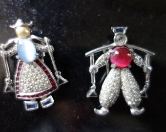 ART DECO Fur clips american dutch boy and girl 1930s