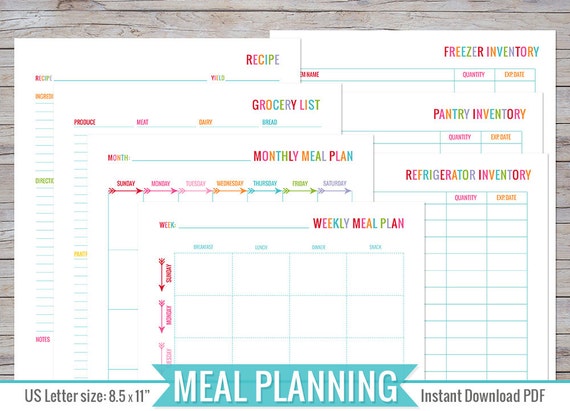 Meal Planner 8.5 x 11 Printable Perfect for Home Binder Back