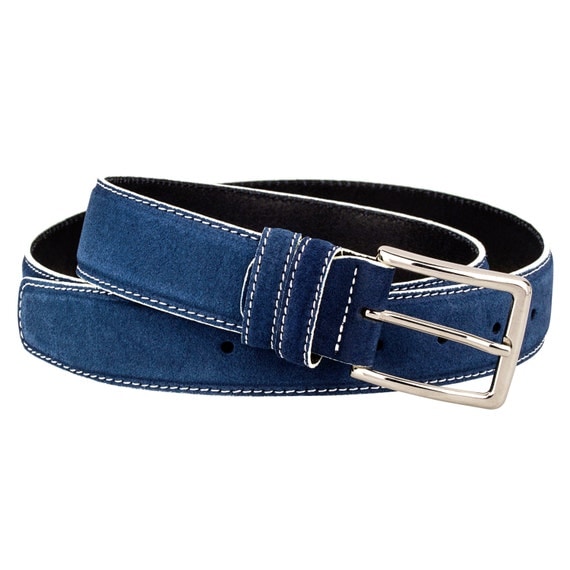 Blue Suede leather belt White edges Men's belts Navy dress