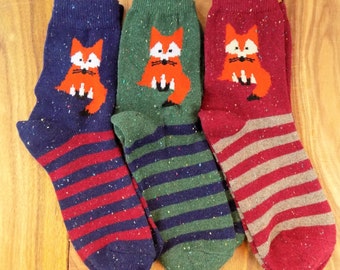 Fancy FOX Socks // Wool Blend // Fashionable Boho // Fashion Gifts for her // Novelty Animal Pet Accessories // USA FREE Shipping
