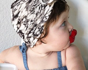 Marble baby turban hat with bow - baby hat - trendy newborn hat - baby shower gift - baby turban