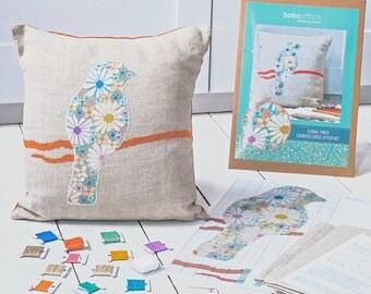 Floral Finch cushion cover modern cross stitch kit