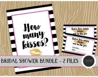 How Many Kisses Bridal Shower Game | 2 Pieces | Instant Download | Kate Spade Bridal Shower Inspired | Guess How Many Game | Bridal Shower