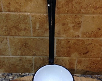 Vintage White and Black Enamelware Ladle