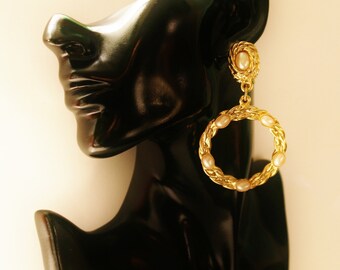 Big 2.5" Bamboo Hoop Earrings - Gold Plated Retro 80s Hip Hop Bling Circle - Ex Store