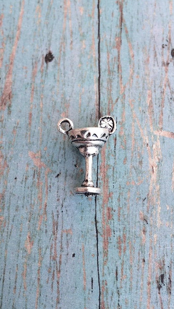 6 Margarita charms 3D antique silver tone margarita