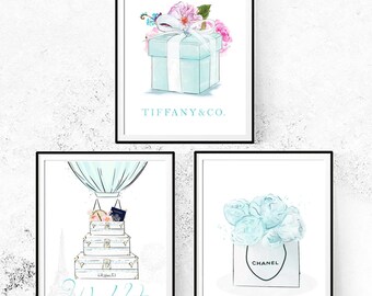 Tiffany and Co Set. Chanel Print. Tiffany and Co Print. Paris Print. Set of 3 Watercolor Prints. Limited Edition.