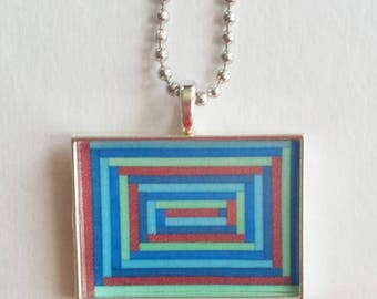 Blue Orange Charm, Geometric Jewelry, Resin Pendant, Sea Foam Green, Funky Necklace, Gift For Her, Silver Bezel, 18 Inch Chain