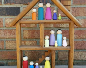 READY TO SHIP - Doll House Family Peg Doll Play Set - 5 Pegs, Choice of Colors