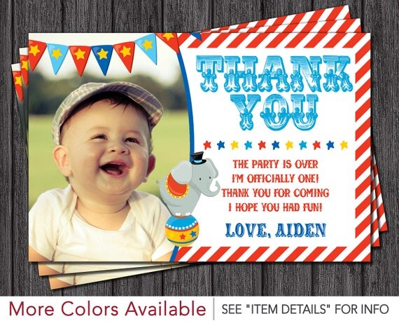 Circus Thank You Card - Personalized Carnival Thank You Cards by Puggy ...