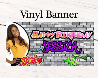 Happy Birthday Graffiti Banner ~ 90's Birthday Personalized Party Banners - Photo Custom Vinyl Banner, Custom Birthday Banner