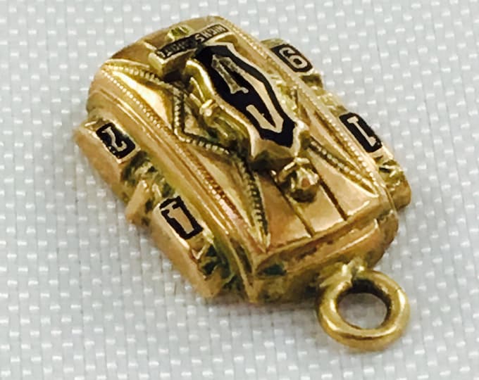 Storewide 25% Off SALE Antique 10k Yellow Gold 1947 "G" High School Graduating Class Medallion Charm Featuring Black Enamel Design