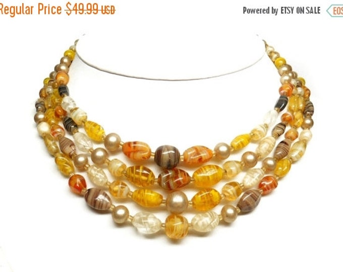 Storewide 25% Off SALE Vintage Four Stranded Glass Mixed Beaded Ladies Designer Necklace Featuring Beautiful Mid Century Style