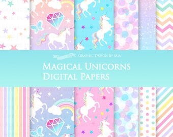 Magical Unicorns / White Unicorns / Einhorn / Unicorn Digital Paper Pack - Instant Download - DP160