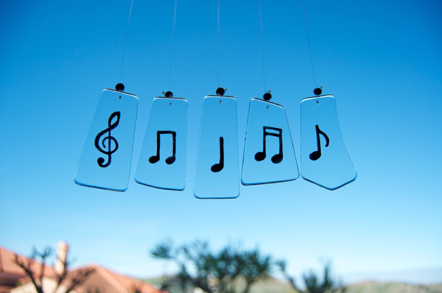 Musical Notes Wind Chimes Bell Wall Hanging Glass 1