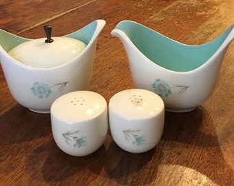 Taylor Smith Taylor Boutonnière Sugar, Creamer and Salt and Pepper Aqua