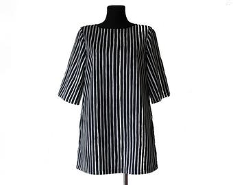 MARIMEKKO Tunic Dress Striped Black White Cotton Dress Tunic Medium Size