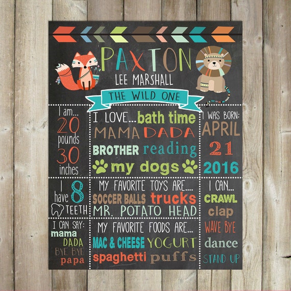 Wild One Birthday Chalkboard First Birthday Milestone Sign