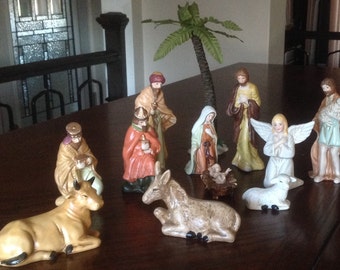 Vintage 12 piece Nativity Set, Christmas Nativity, Religious Christmas, vintage Christmas Decor, Baby Jesus, Vintage Nativity Set
