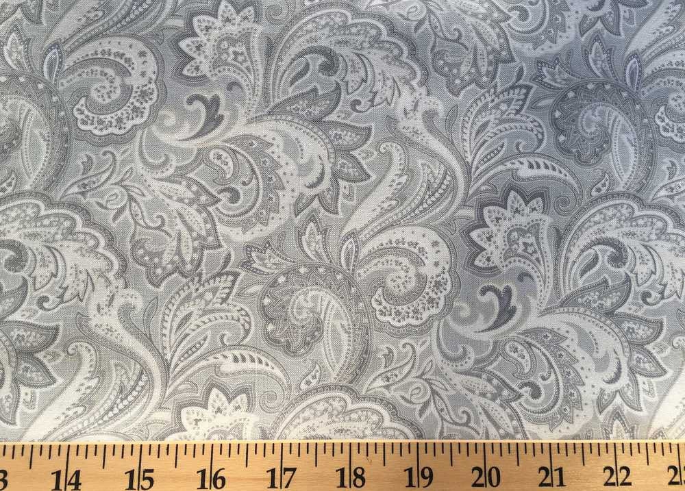 Gray & White Paisley Fabric By the Yard Half Fat Quarter