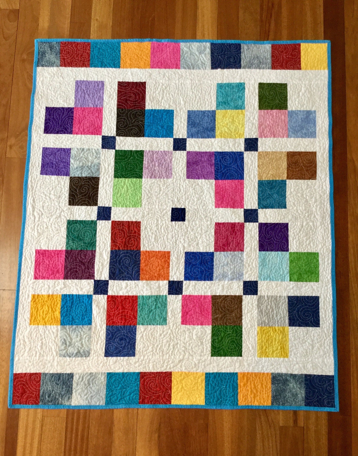 Modern multicolored geometric squares quilt 42 x