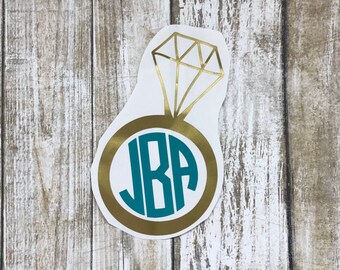 Engagement Ring Monogram Decal / wedding decal / engagement decal / monogram decal / car decal / personalized decal / ring monogram /