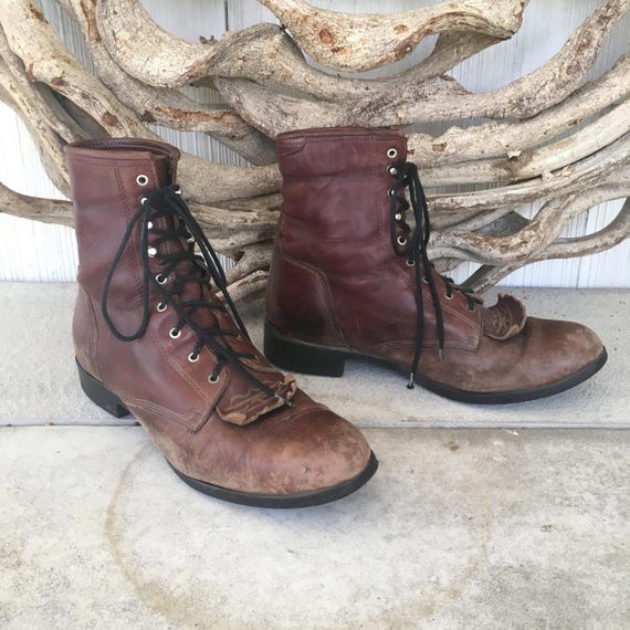 Vintage 90s Ariat Brown Leather Lace Up Kiltie Roper Boots