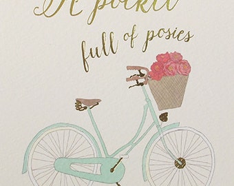 A pocket full of posies bicycle blank foiled card, Everyday card for Thank you, Pretty Card for thinking of you, Floral greeting card