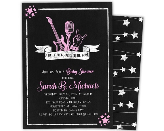 Pink Rock Star Baby Shower Invitations Girl Rock N Roll Baby