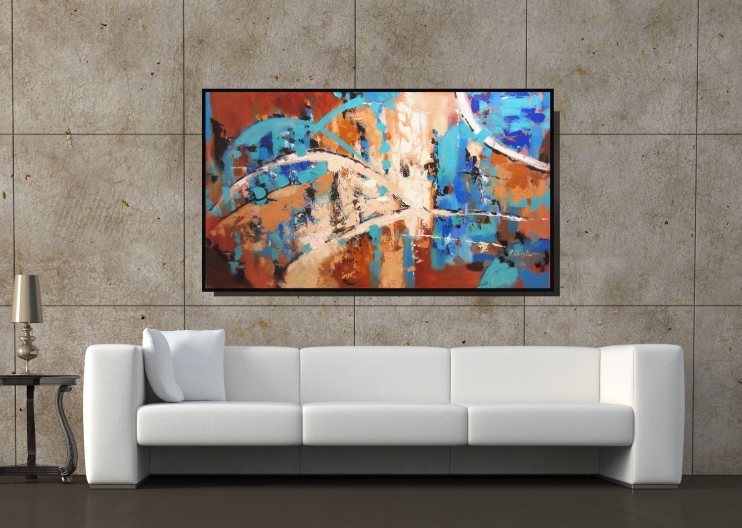 Large Canvas Art Blue And Beige Wall Art Original Abstract