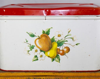 Vintage Decoware Tin Bread Box with a Pretty Fruit/Floral Print from the 1950's