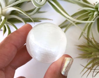 Polished Selenite Crystal Sphere - Modern Bohemian Decor - Yoga Studio Decor - Tumbled Healing Stone - Hippy Crystal Decor - Lunar Crystal