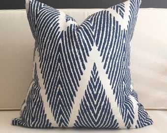 Pillow Cover, Navy Blue and White Chevron Pillow Cover - WALLACE