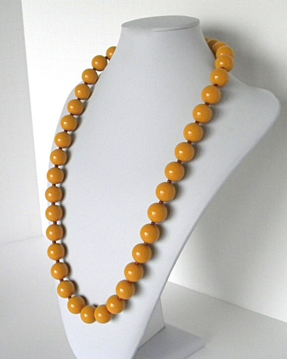Items similar to Mustard yellow necklace, long beaded necklace for