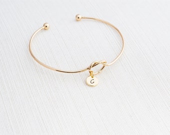 Gold Love knot Bracelet, Initial Bracelet, Stacking Bracelet, Monogram Bracelet, Gift Idea