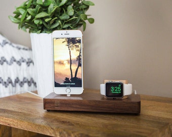 Wood Apple Watch Dock, Apple Watch Docking Station, Iphone 7 Dock, Iphone Charging Dock, Iphone Docking Stand, Gifts for her, Unique gifts.