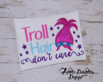 Troll Hair Don't Care Applique Design, Machine Embroidery Design, Trolls Movie, Poppy, Branch, Girl Embroidery, 4x4, 5x7, 6x10