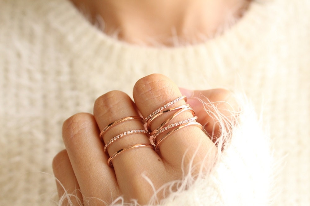 Ring Set of 2 Stacked Rose Gold Rings Stacking Ring Set