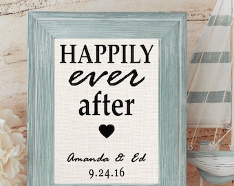 Happily Ever After Burlap Print | Personalized Bridal Shower Gift | Personalized Wedding Gift for Couples | Disney Wedding Gift