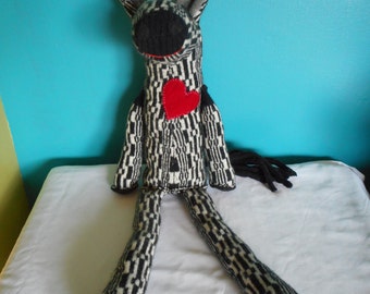Repurposed felted wool sweater stuffed zebra