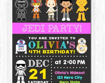 Girl Star wars invitation, Star Wars girl invitation, Force Awaken invitation, Star Wars Party invitation