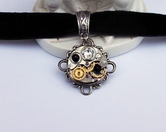 Steampunk black velvet choker with swarovski crystals
