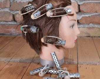 Hair Curlers - Hair Rollers - Set of 10 - Wooden Balls - Metal Hair Curlers - Rollers hair - Vintage Hair Accessories - Retro Hairstyle