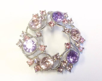 Vintage, 1950s -1960s, pink and lilac paste pendant or brooch.