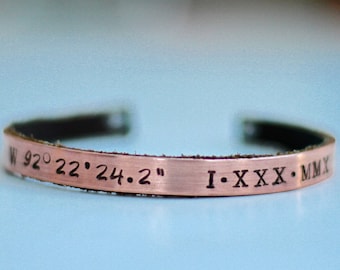 Coordinate Jewelry - Coordinates Bracelet - Coordinates Bracelet Men - GPS Coordinates Cuff - Personalized Coordinates Bracelet - Copper