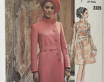 Original 70s Vogue Couturier Design 2325 Fabiani Mod A-Line Dress Sewing Pattern Size 12 Uncut FF Label
