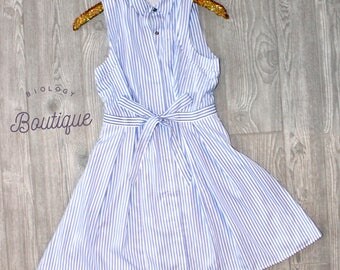 Button Down Sleeveless Stripe Dress